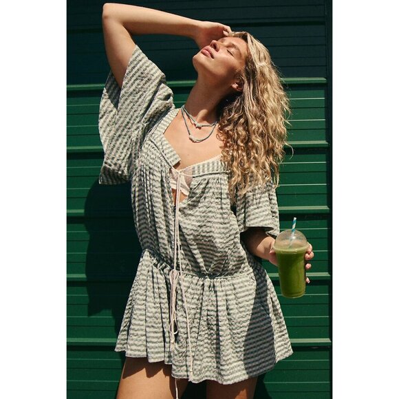 FREE PEOPLE County Line Plaid Romper in Green Combo Size X-Small NWT - Picture 12 of 13